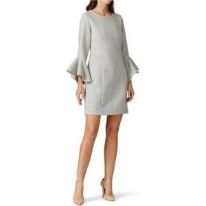 STS Sail to Sable Grey Plaid Ruffle Sleeve Dress Size 6 Wool Blend Career Office
